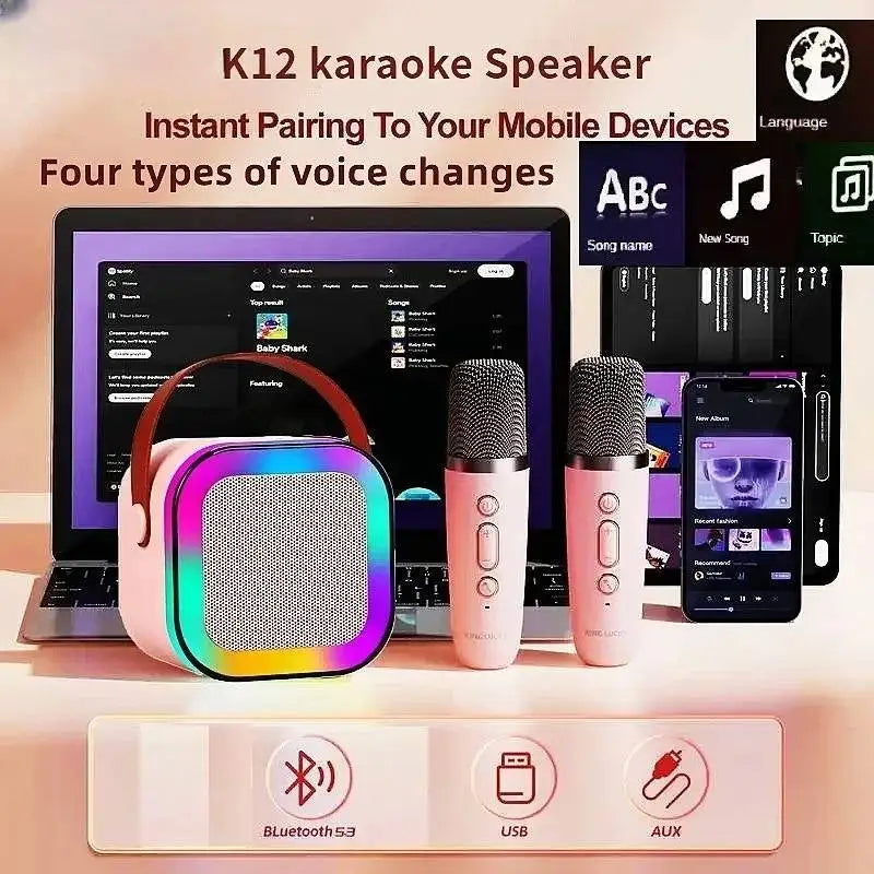 Karaoke Machine Wireless Bluetooth Speaker with 2 Microphone's